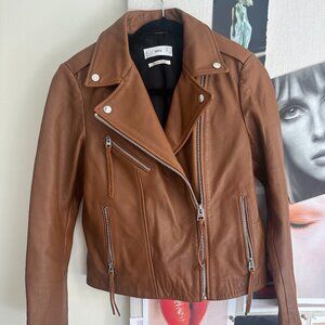 MANGO Brown Leather Jacket Small